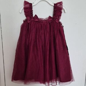 Prima Biscotti Toddler Girl's Burgundy Tulle Party Dress Bow Glittery Size 3T